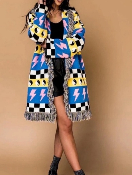 Dressed in LALA Sweaters - Dressed In Lala Fringe Blanket Cardigan In Wonderstruck Size Small/Medium